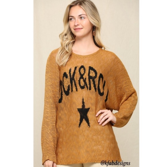 B125🧡🤎Rock-n-roll lightweight sweater top w/loose round neck+relaxed fit🤎🧡 - Picture 2 of 10